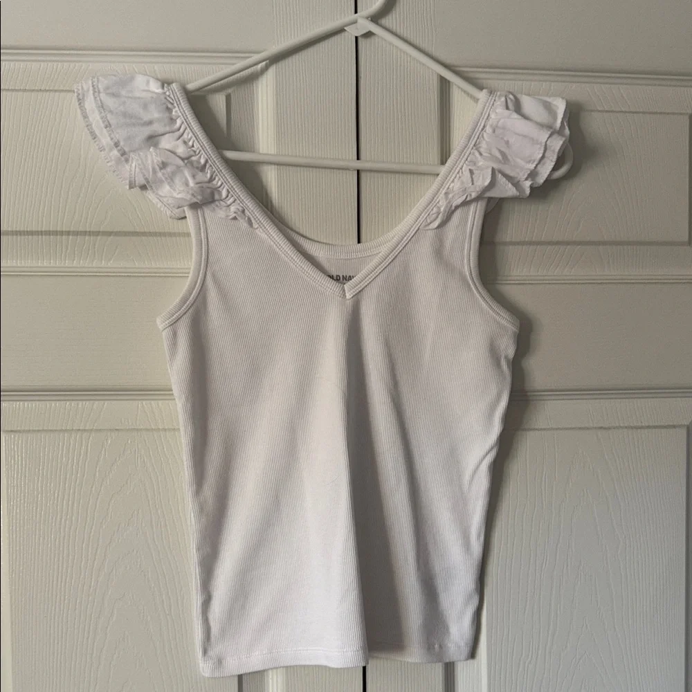 White Ruffled Sleeve Ribbed Tank - Picture 2 of 3